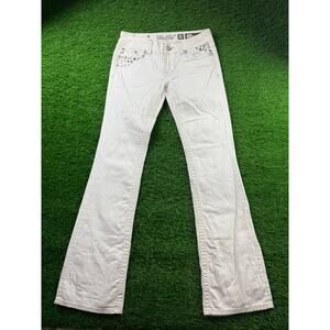 Miss Me Womens White Bootcut Jeans Sz 29 Mid Rise Rhinestone Embellished Pockets